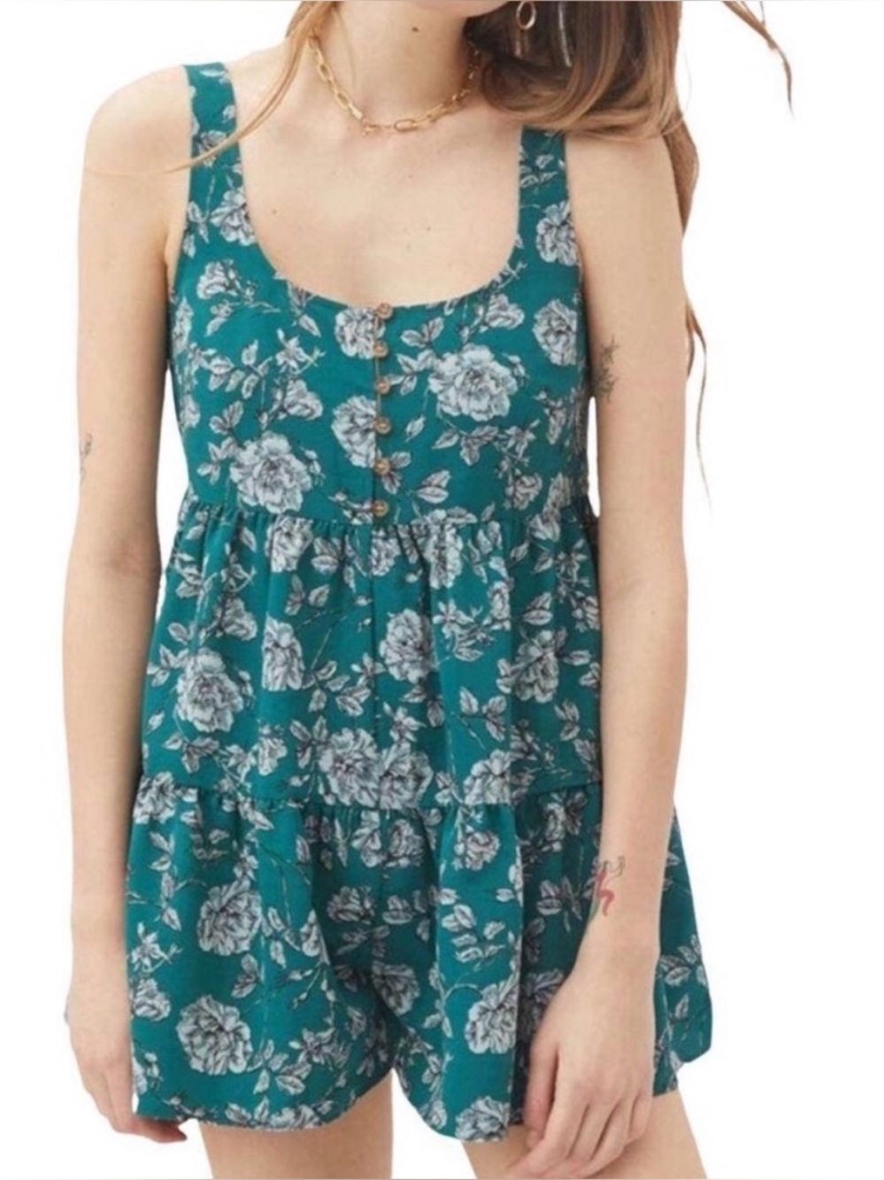 URBAN‎ OUTFITTERS Green Floral Boho Summer Vacation Flowy Romper Small